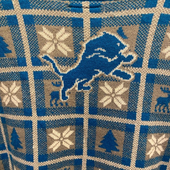 Men's Detroit Lions Blue Big Logo Pullover Christmas Sweater - NFL Team Apparel - Picture 7 of 7
